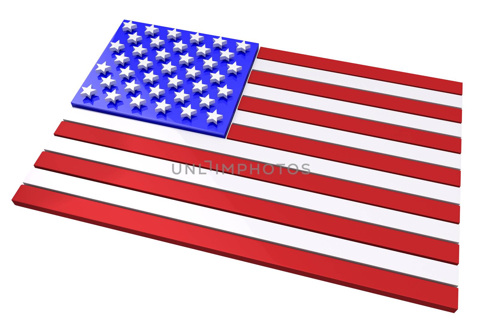 3D model of an American flag in relief against white
