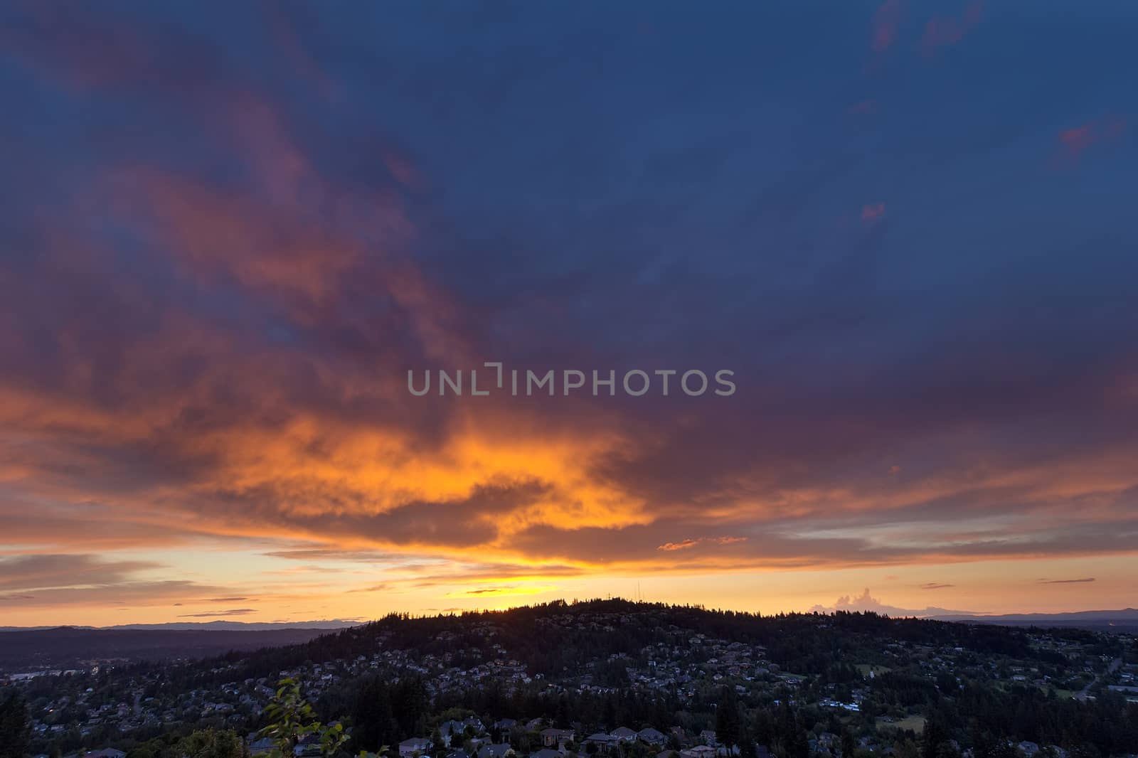 Stormy Fiery Sunset Sky over Happy Valley Oregon in Clackamas County