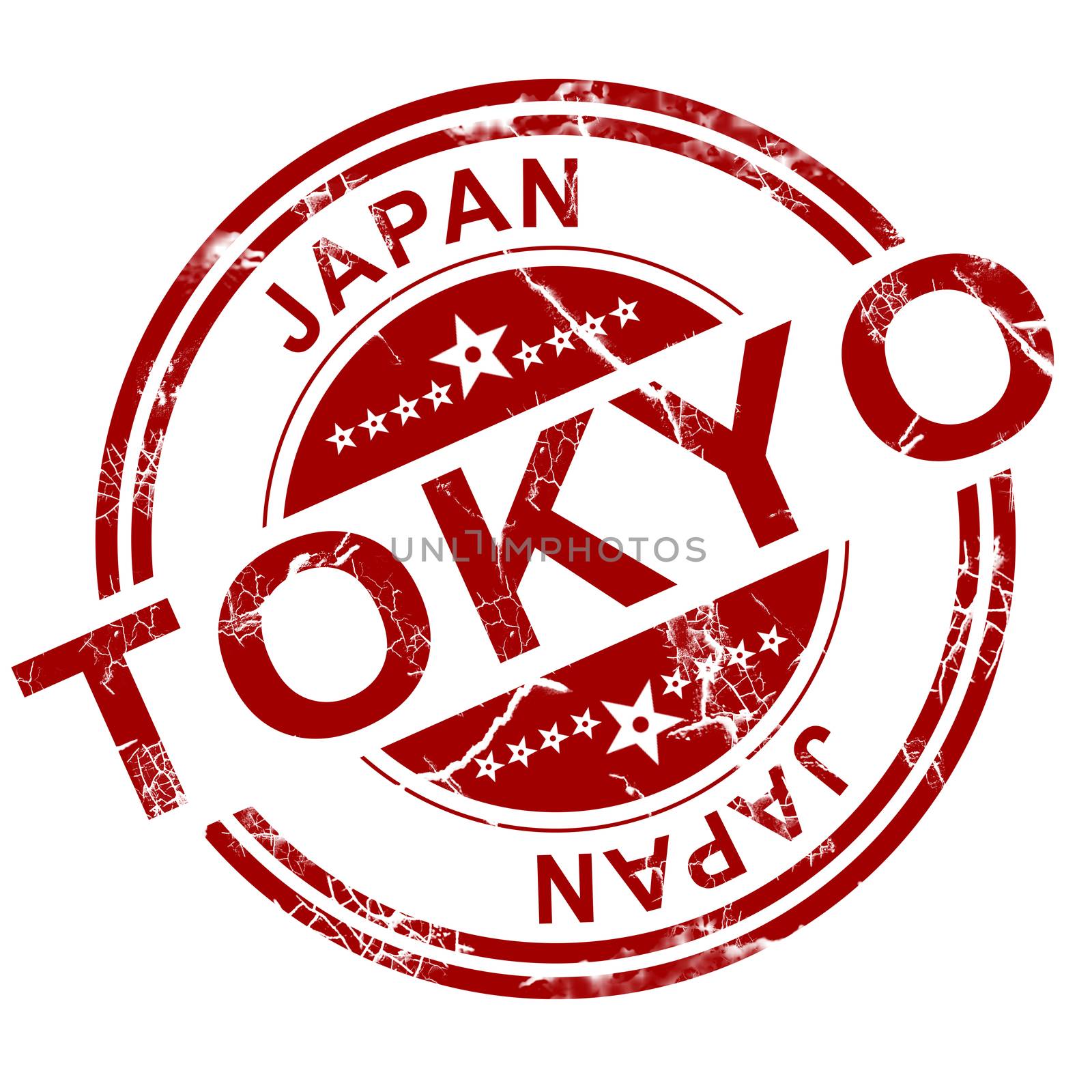 Red Tokyo stamp with white background, 3D rendering