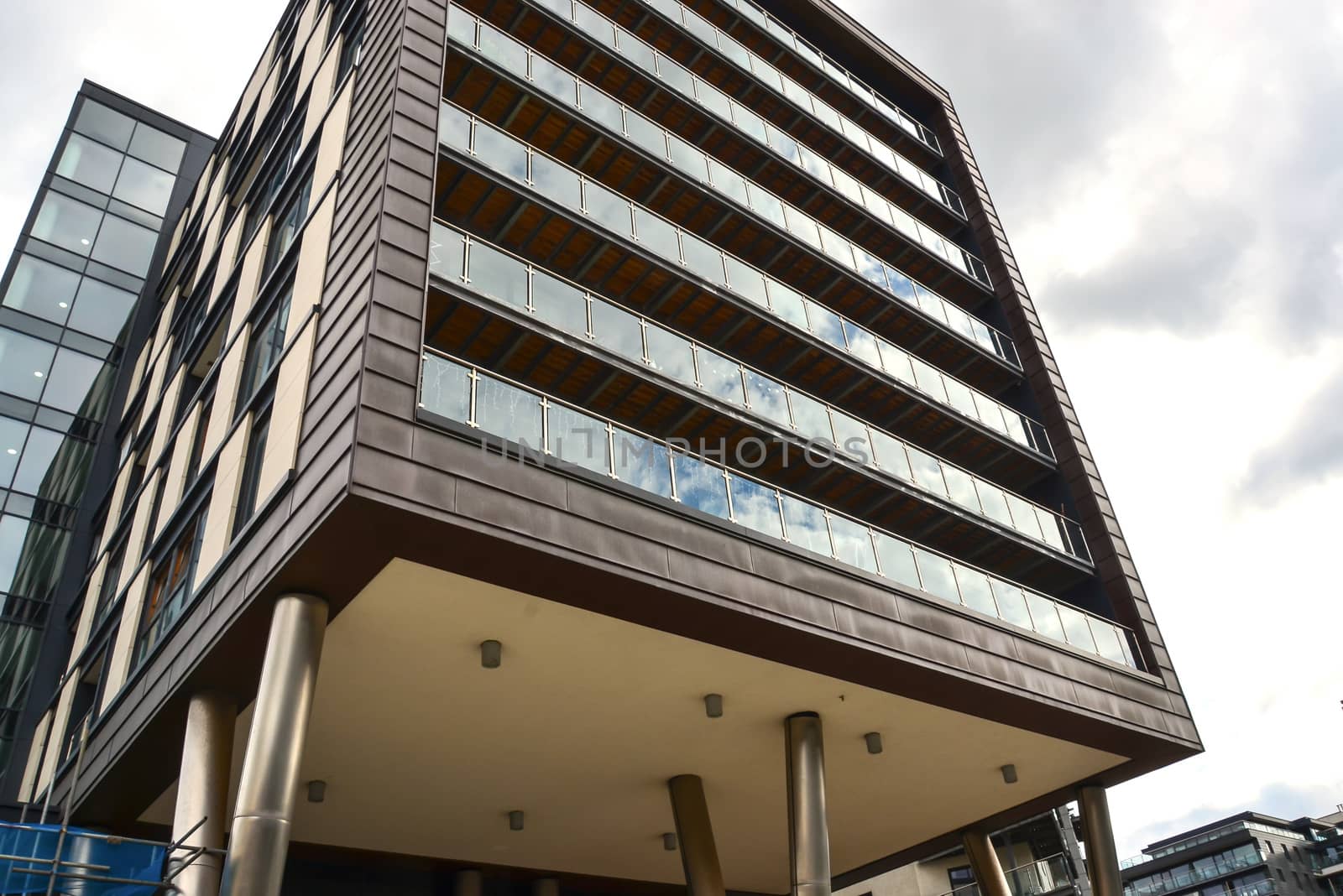 Modern block of flats against sky in Leeds England