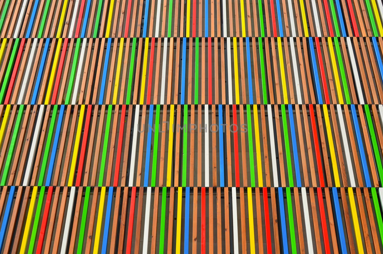 colored boards on the facade of the building in Leeds Dock