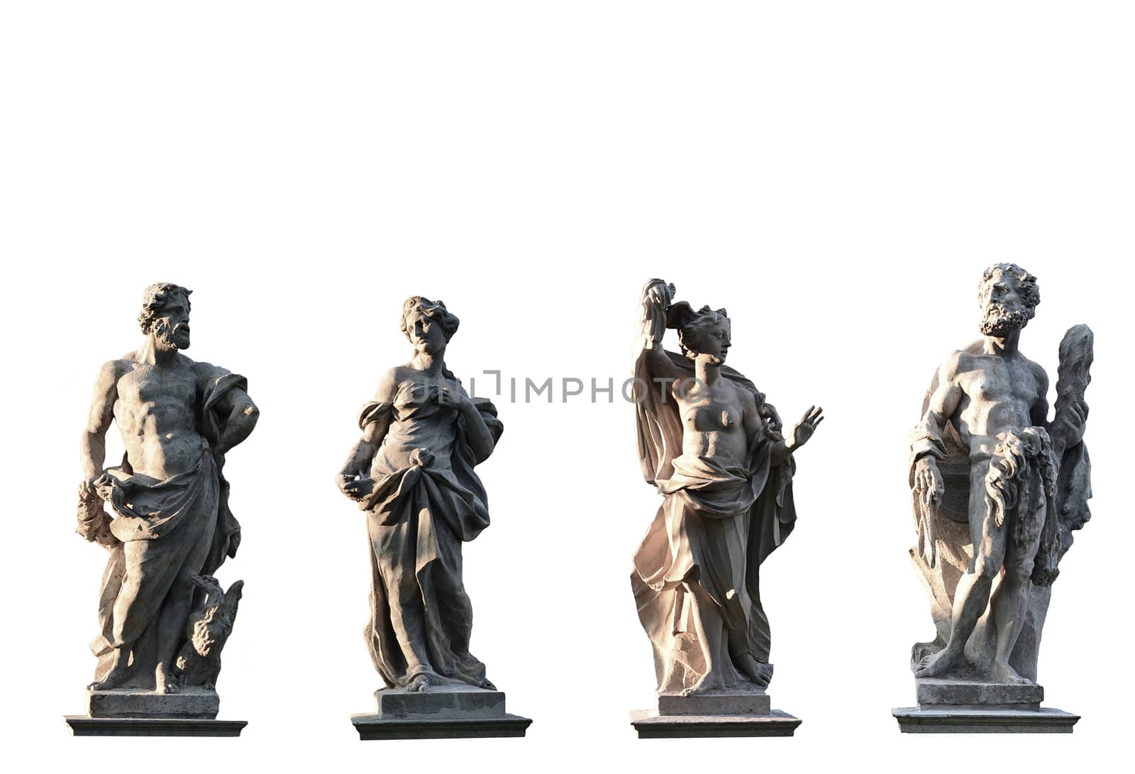 Four Gods on white background from XVIII century, Jove, Juno, Medusa, Hercules