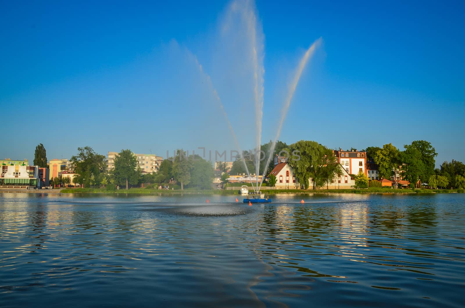 The lake Jeziorak water jet in Ilawa Poland