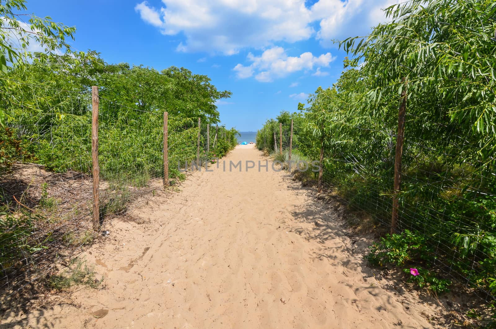 Path to sandy beach by Baltic sea in Sopot Poland.