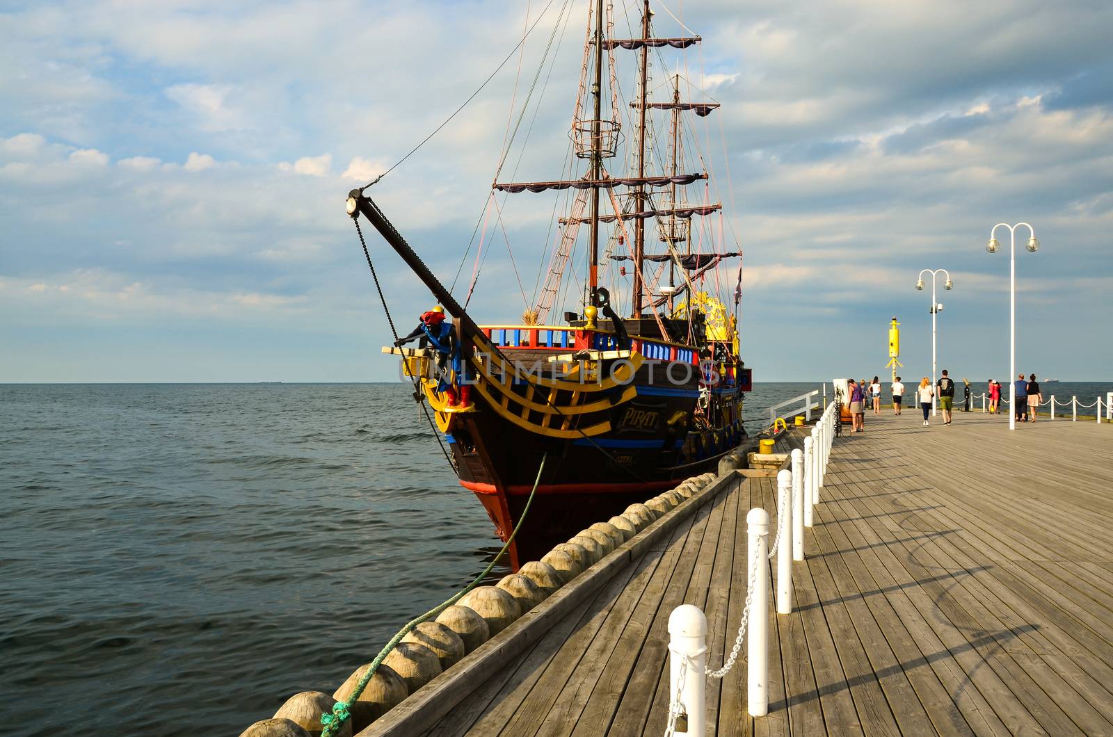 Sopot-Poland June-2016 Summer pirate cruise ship waiting for tourist before next sailing .