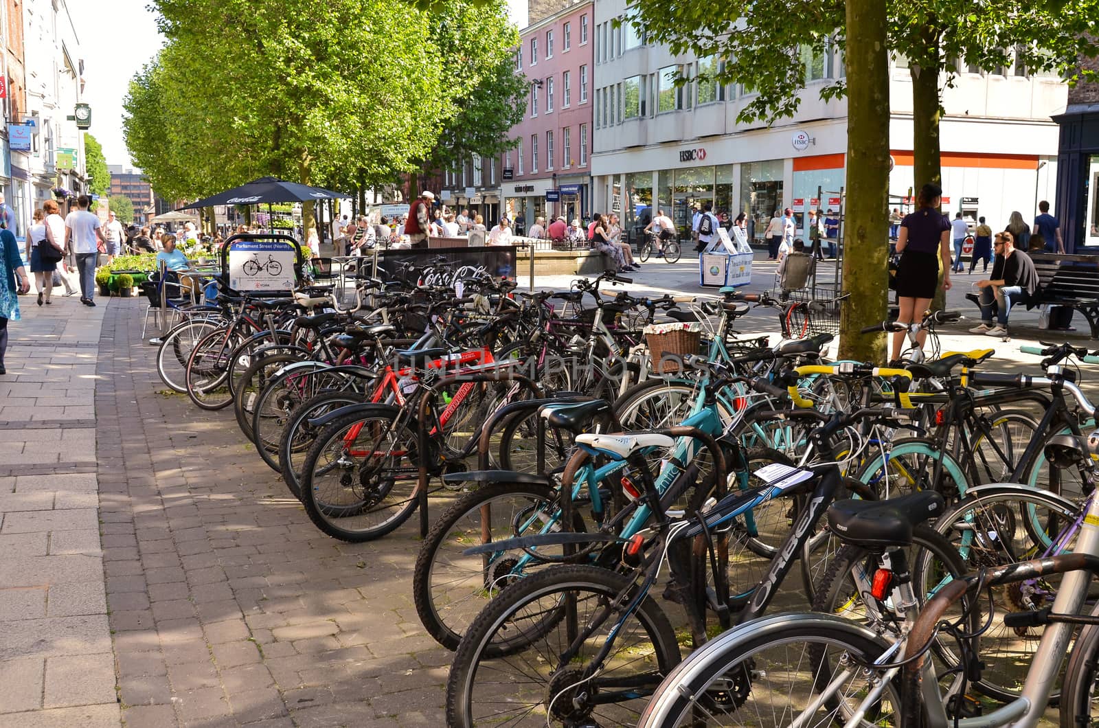 York-UK June-2016,  Many people leave their bikes in the city center and then go to work on foot.