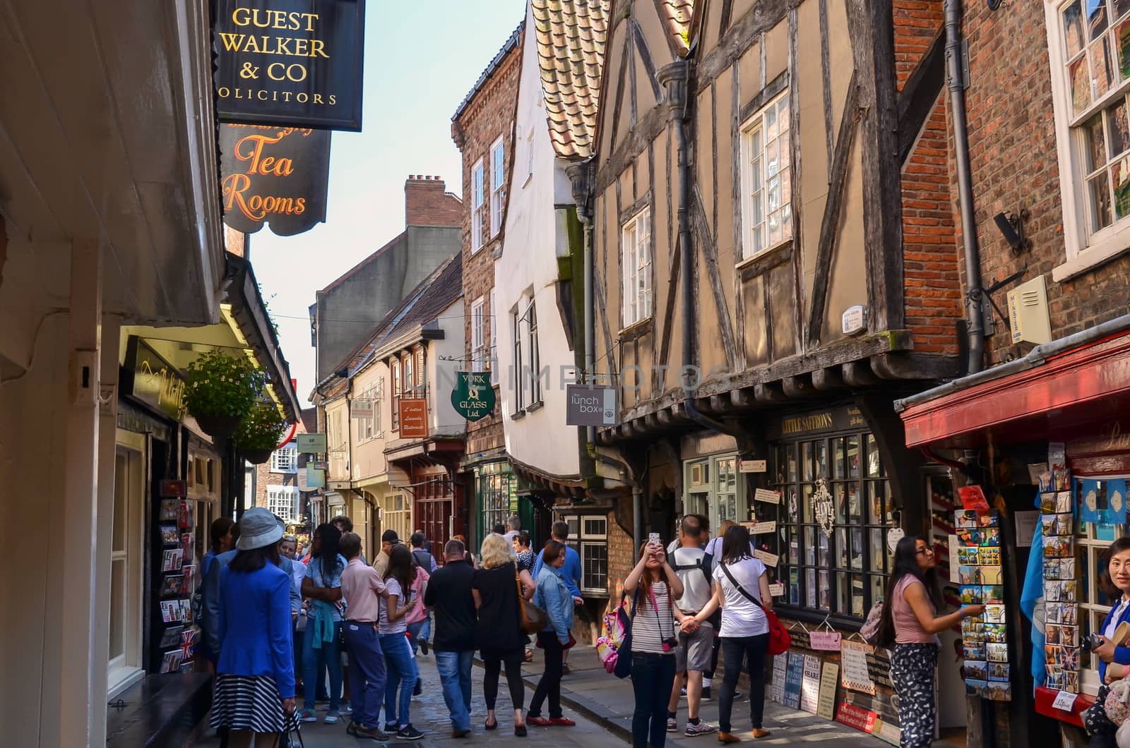 York-UK June-2016,  Photo shows tourists visiting popular streets and buildings in oldest part of York in England.