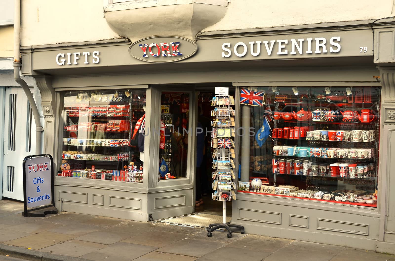 York-UK June-2016,  Display windows of souvenir shop in York UK, very popular for tourists, tourist attraction.