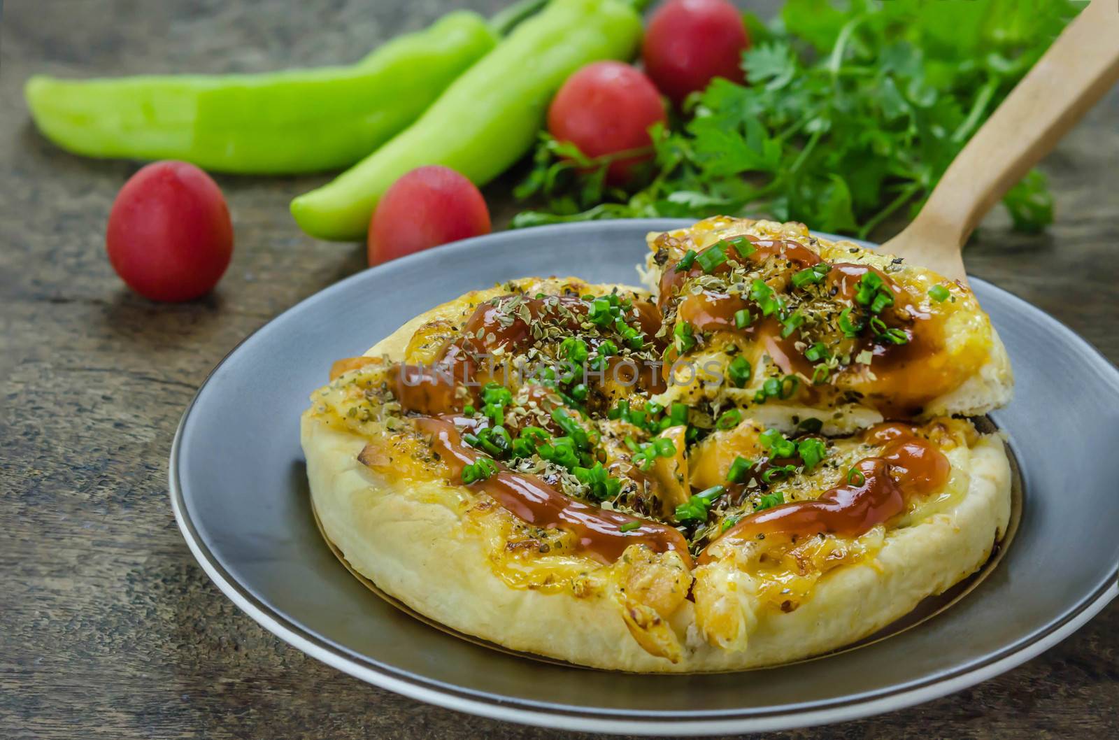 Top View Homemade Hot Cheese Pizza with Basil and Mozzarella