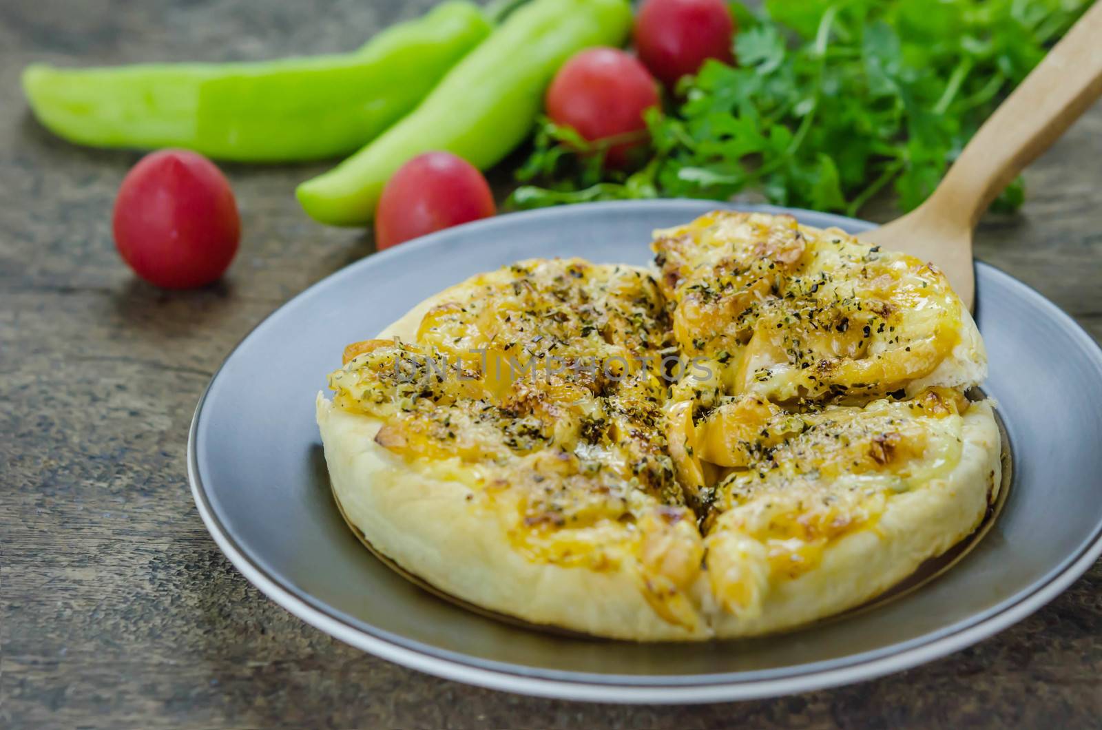 Top View Homemade Hot Cheese Pizza with Basil and Mozzarella