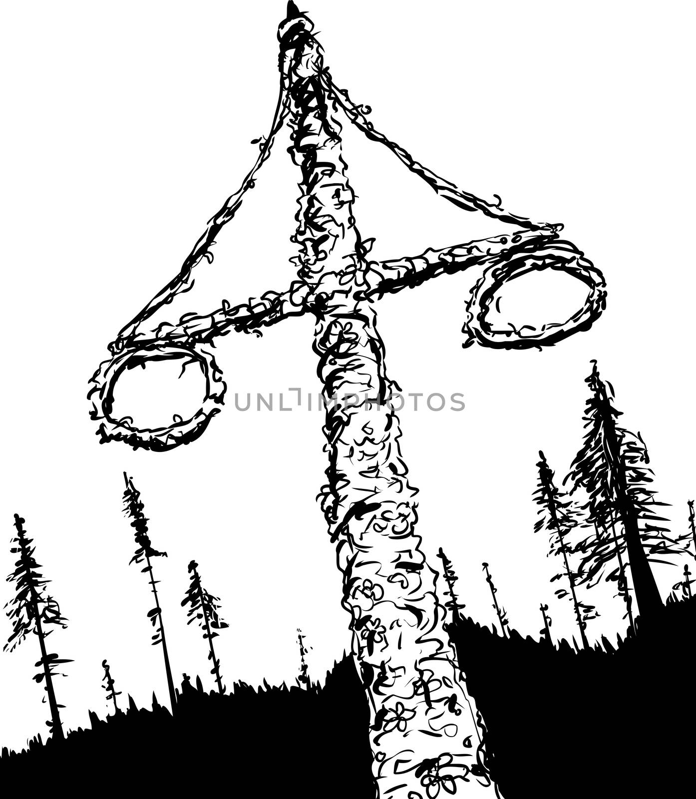 Outlined Swedish Midsummer Maypole and Woods by TheBlackRhino
