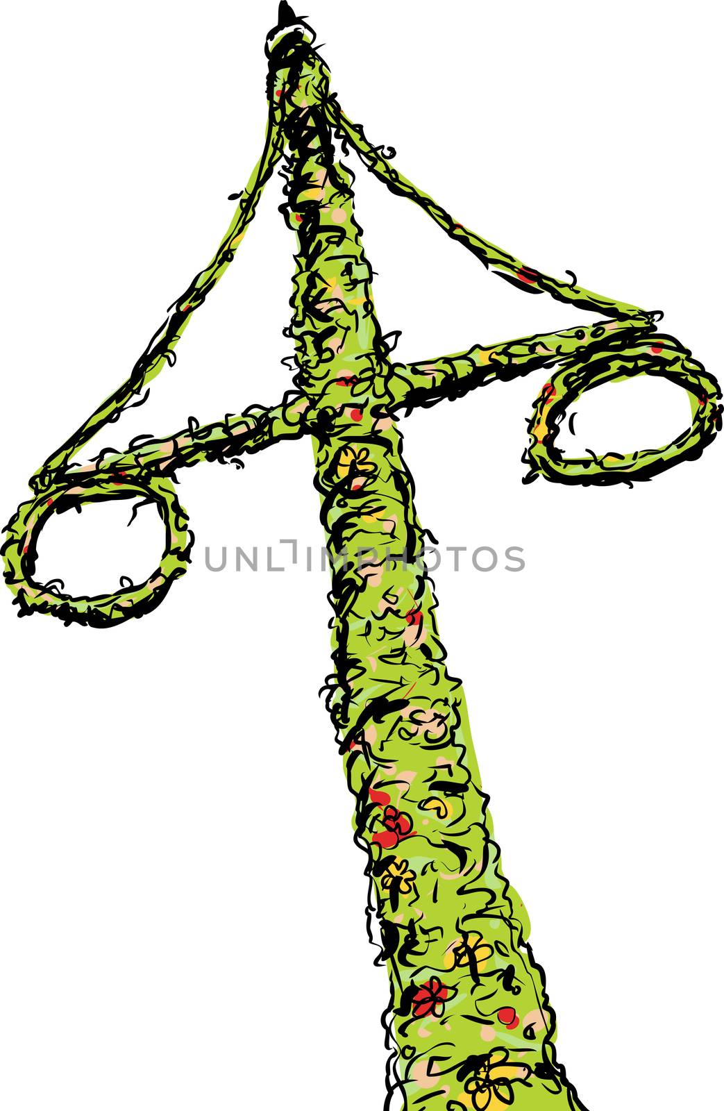 Sketch of colorful Swedish midsummer holiday Maypole with two wreaths