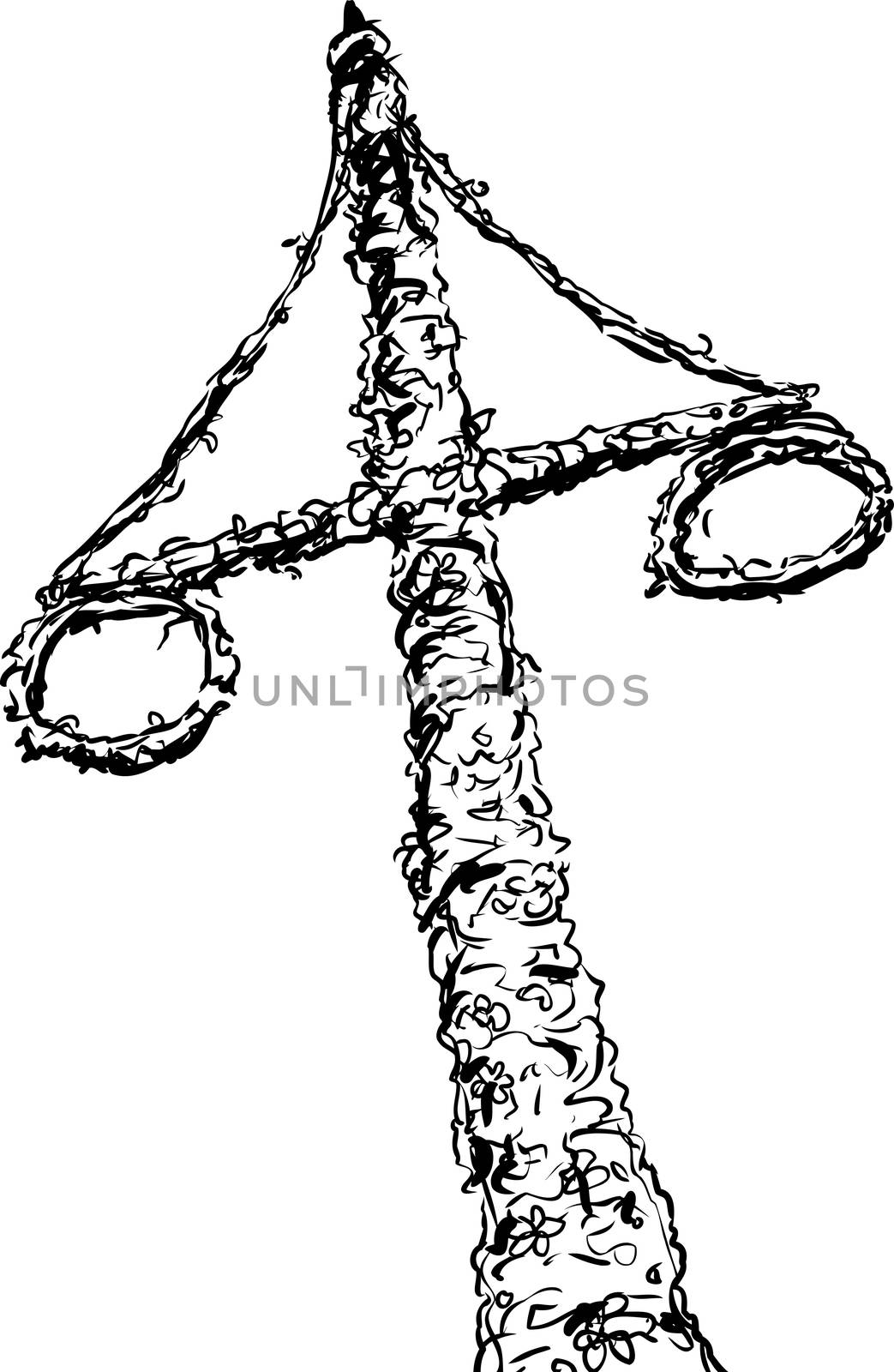 Outline sketch of decorated Swedish midsummer holiday Maypole with two wreaths