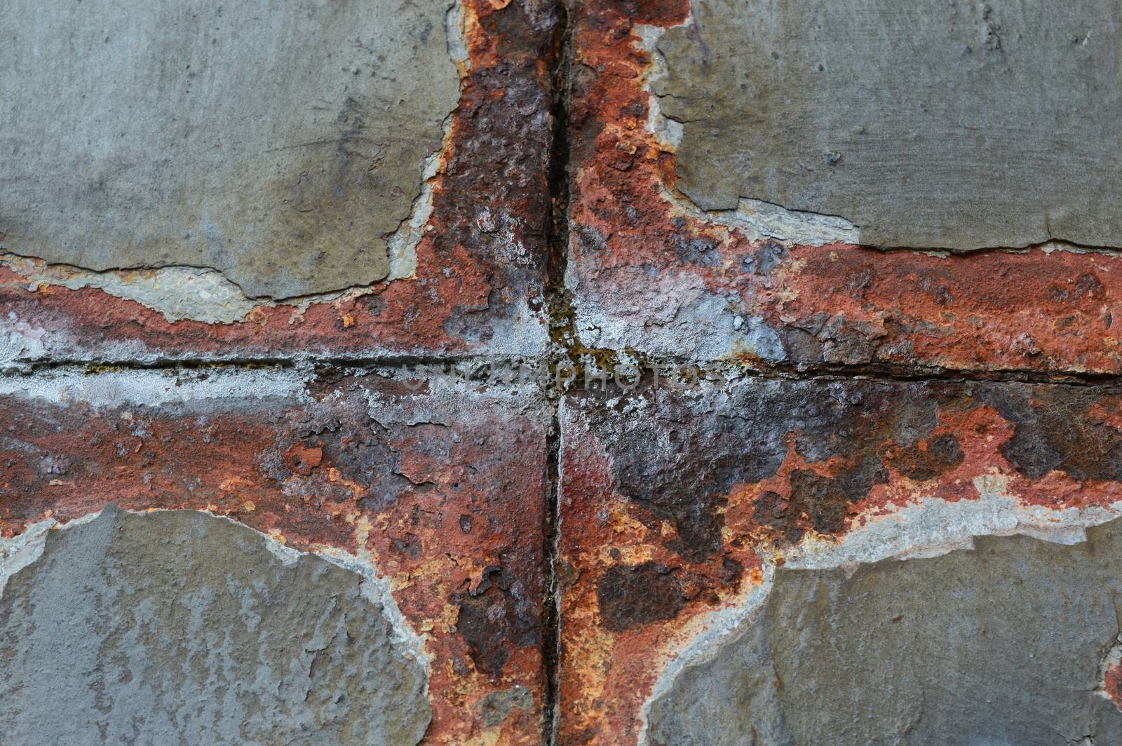 A closeup of a rusty metal detail