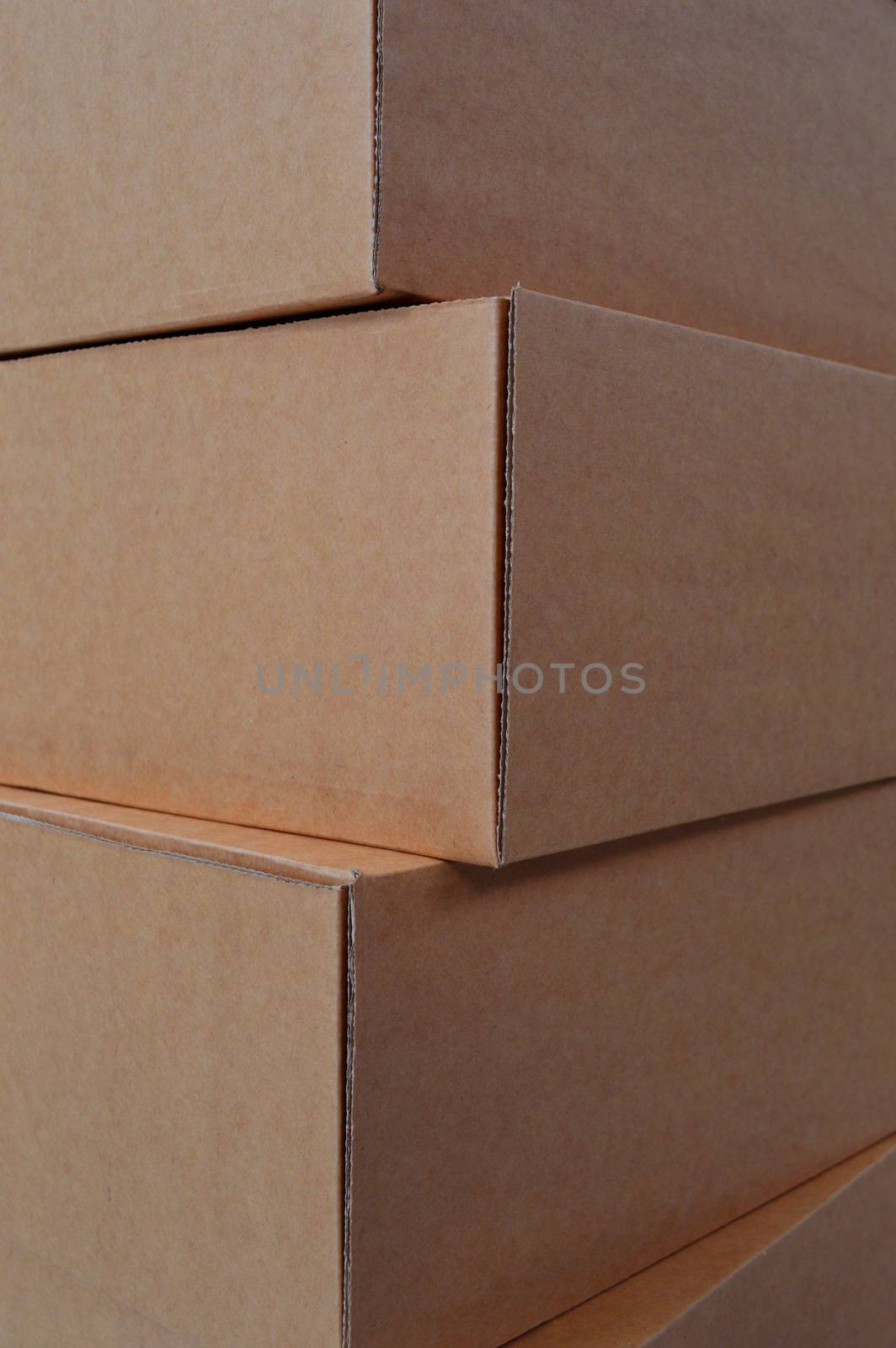 A corner angle of a stack of cardboard boxes