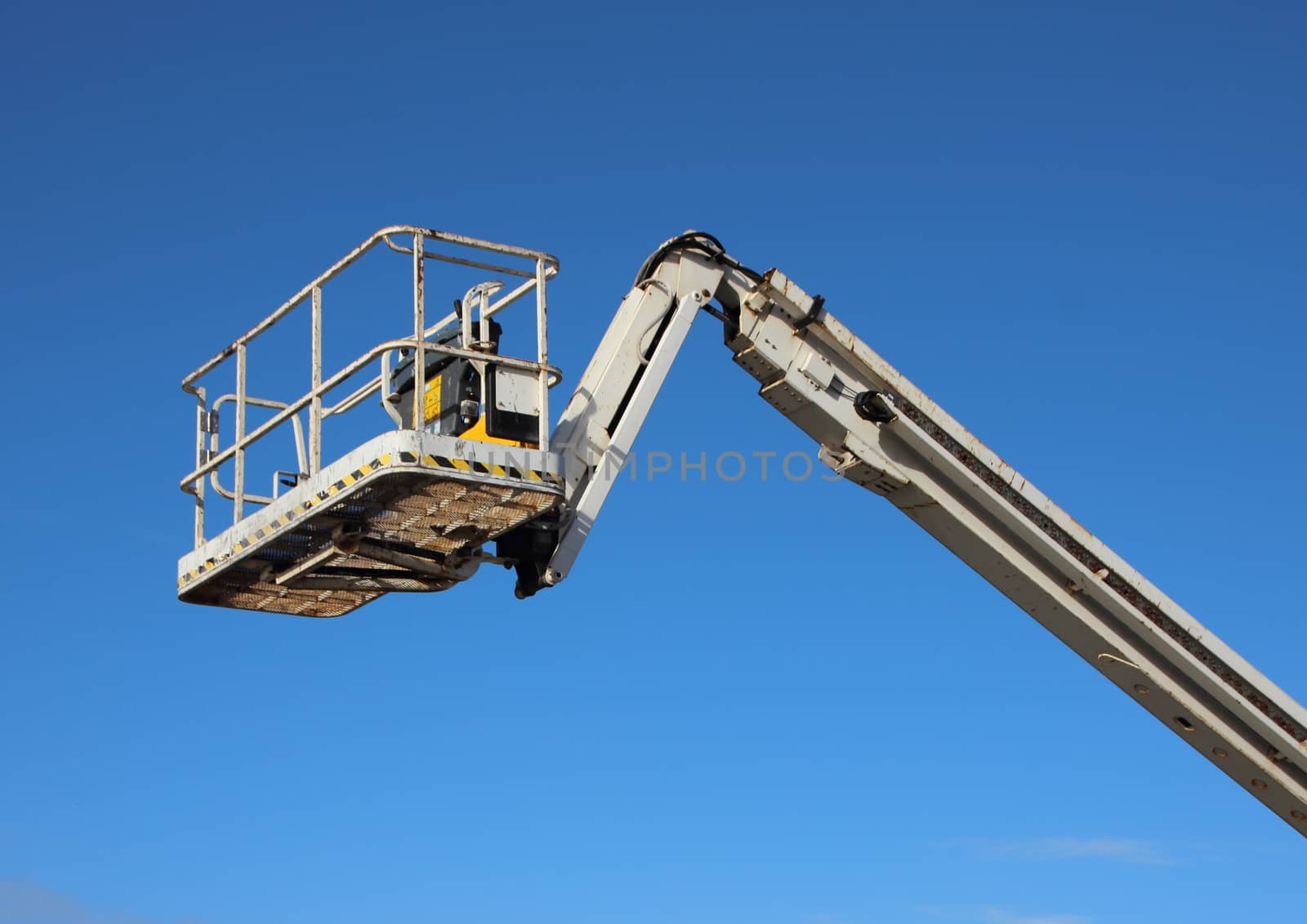 Mobile Industrial Crane Lift Basket Isolated on Blue Sky Background