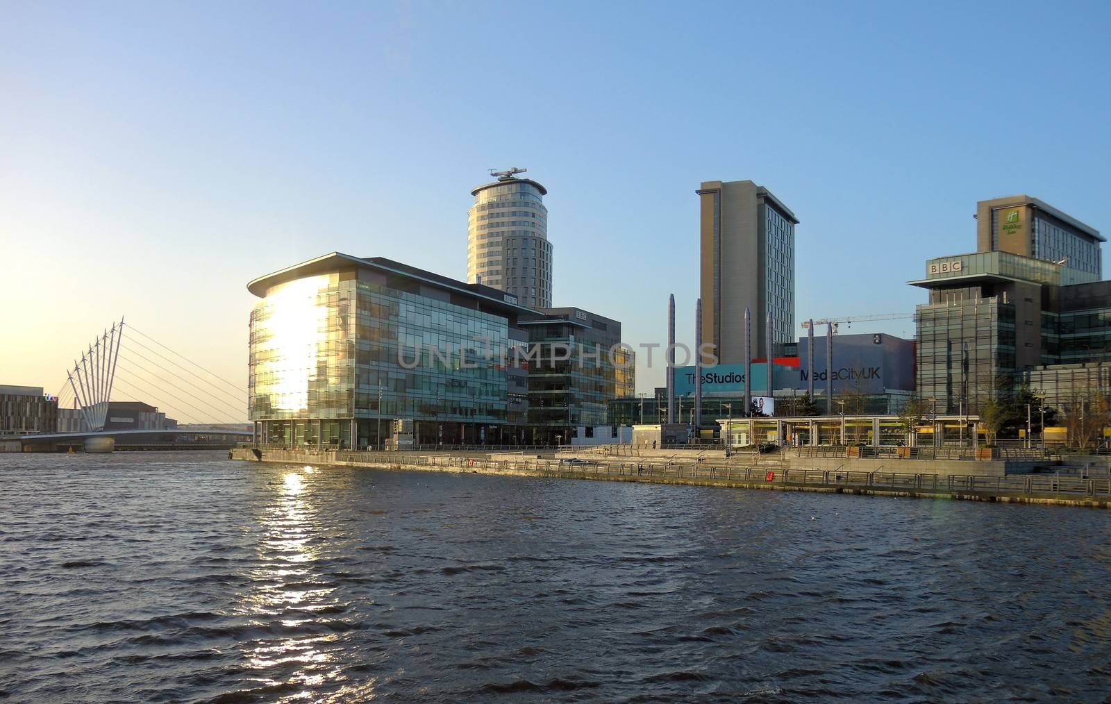 An image of television studios at Media City, Salford Quays, Greater Manchester.
