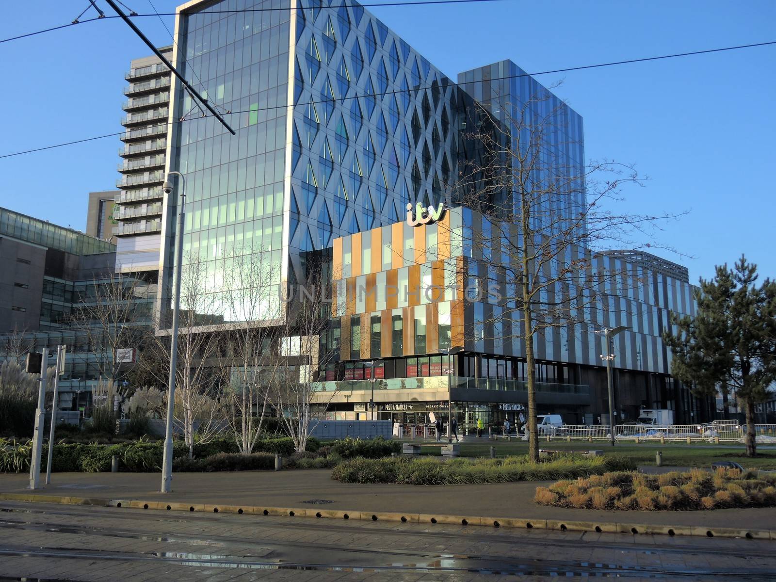 An image of television studios at Media city, Salford Quays in Greater Manchester.