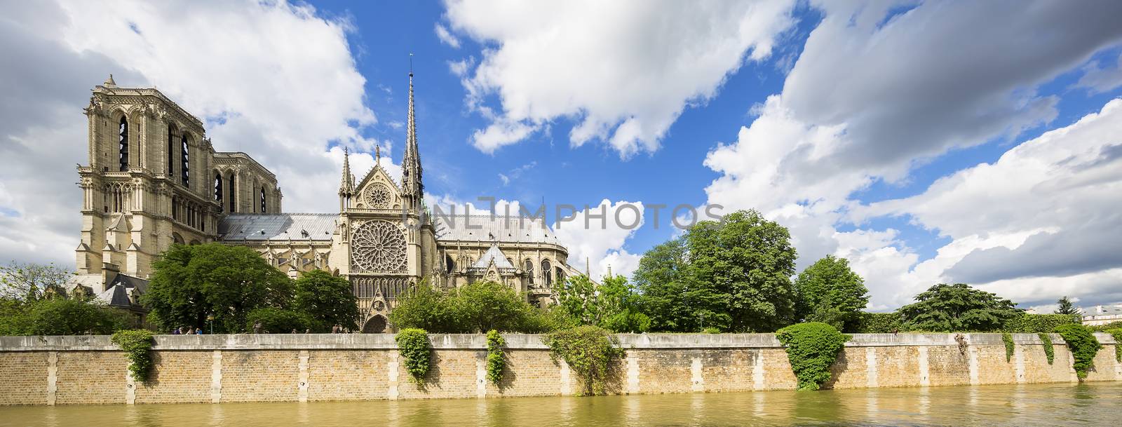 Panoramic view of Notre Dame Cathedral - Paris, France, Europe.
