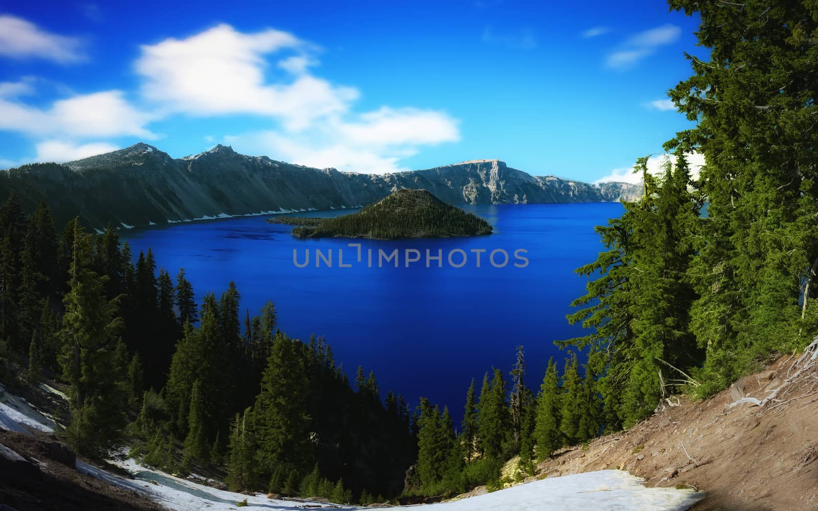 Crater Lake, Oregon on a Sunny Day, Color Image, Day