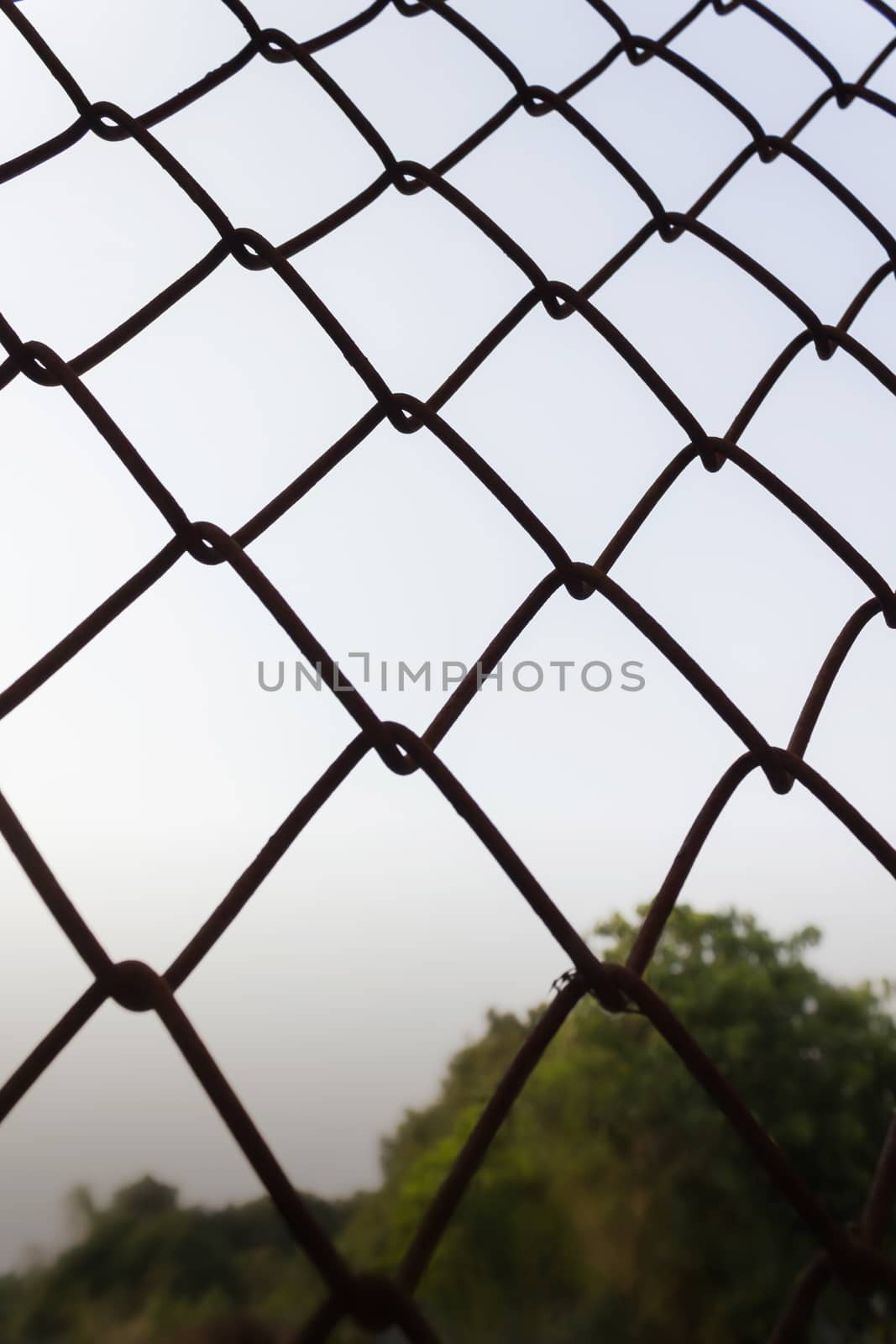 Dim light old rusty balustrade with sky background 