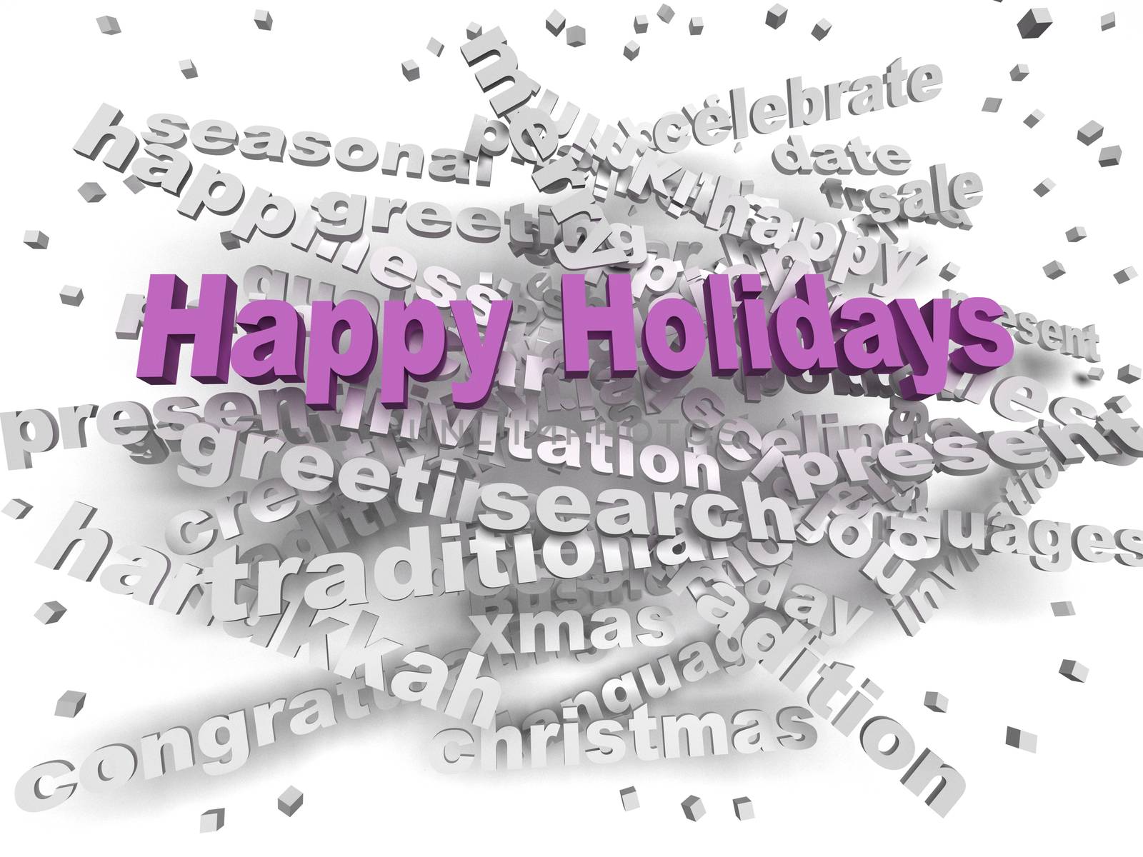 3d image Happy Holidays word cloud concept