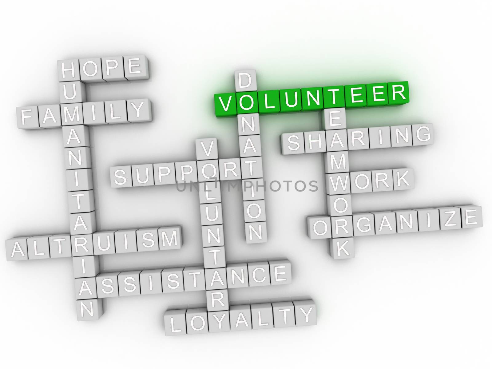 3d image Volunteer word cloud concept