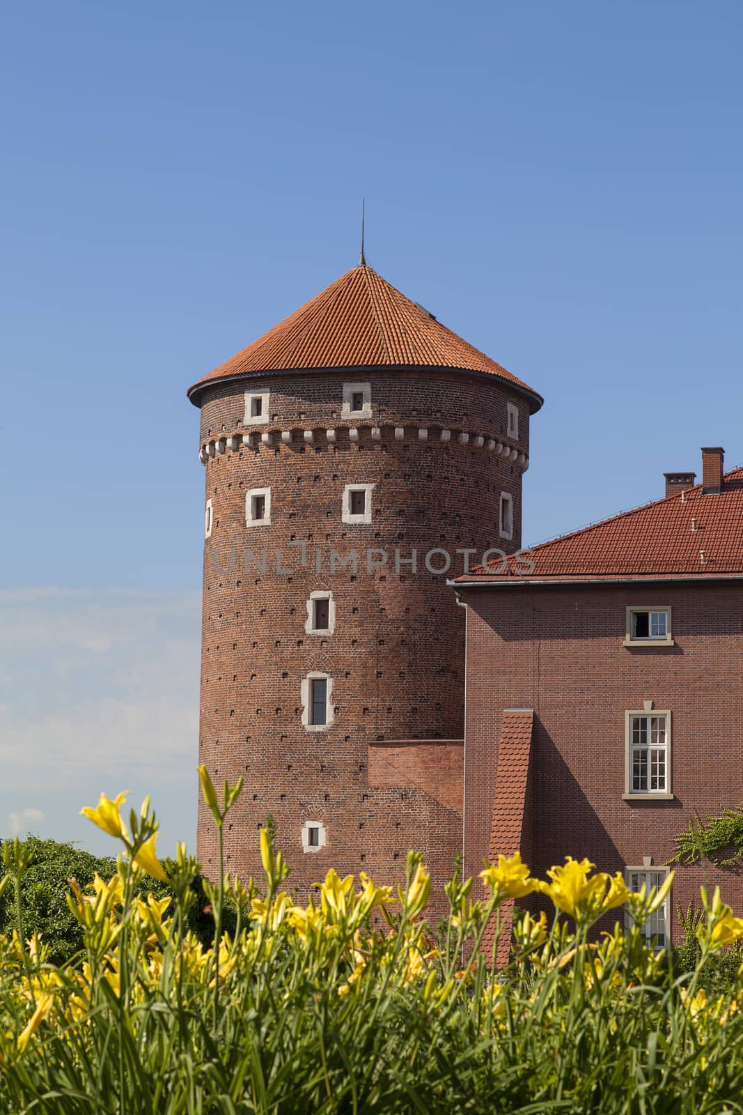 Wawel Royal Castle with Sandomierska Tower, Krakow, Poland.