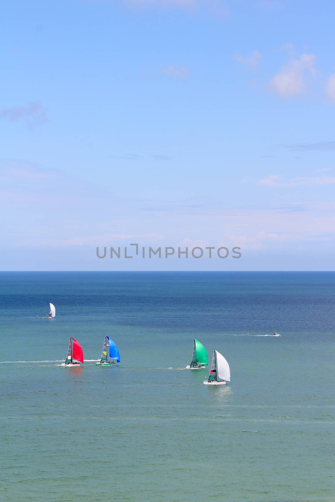 Sailing yachts in regatta near coast of Dieppe, Normandy, France