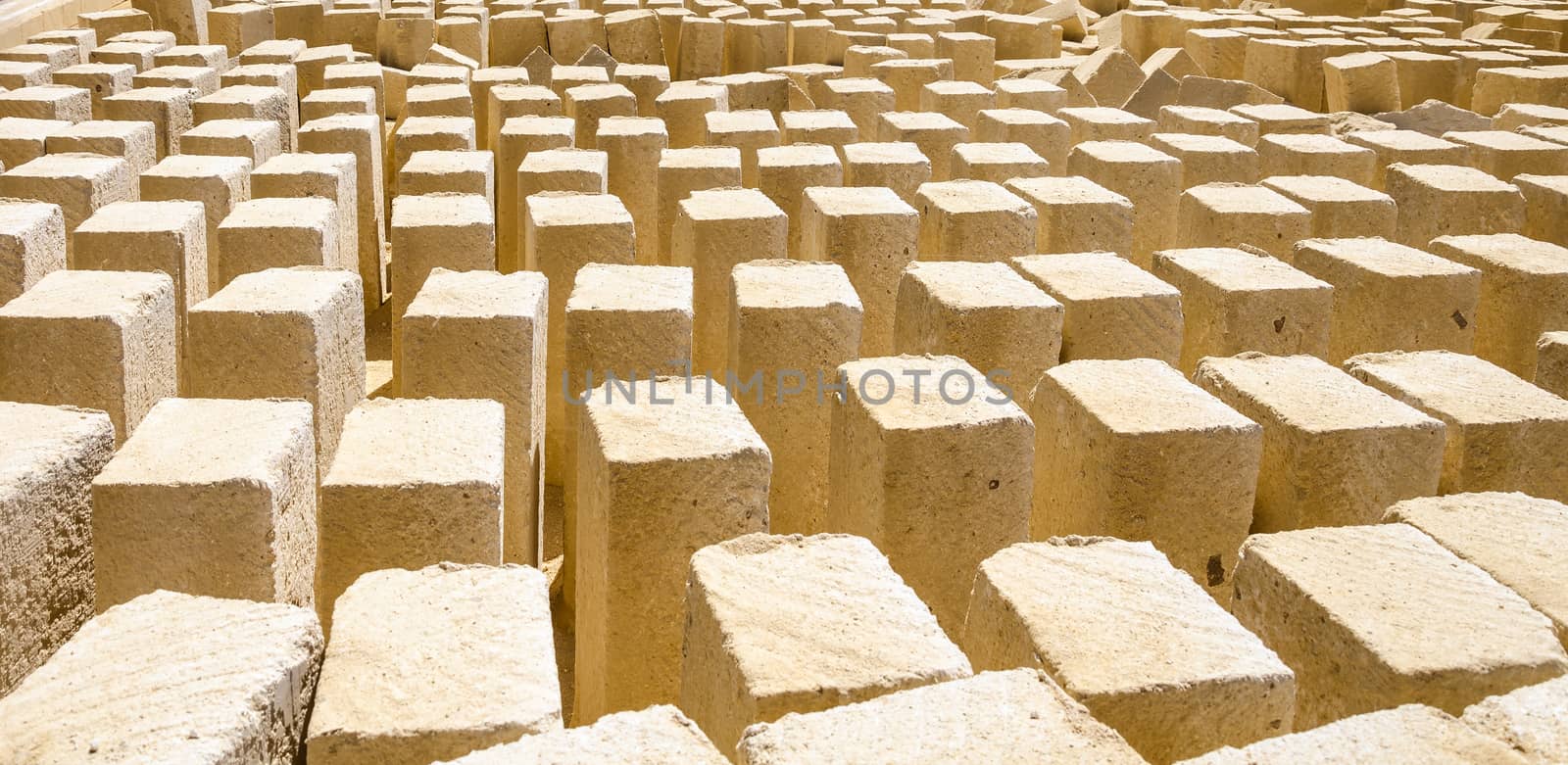 A moltidute of tufa blocks in a stone quarry