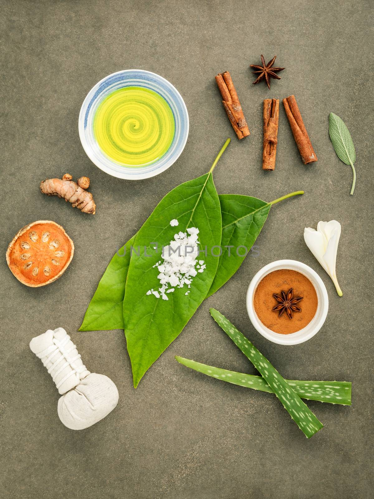 Avocados  leaves with nature spa ingredients turmeric,herbal com by kerdkanno
