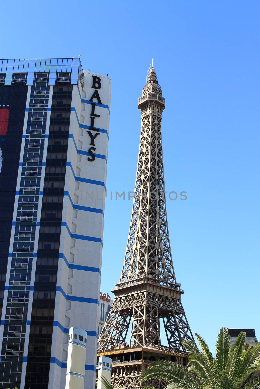 Eiffel Tower at the Paris Hotel and Casino in Las Vegas towers over the famous Strip.