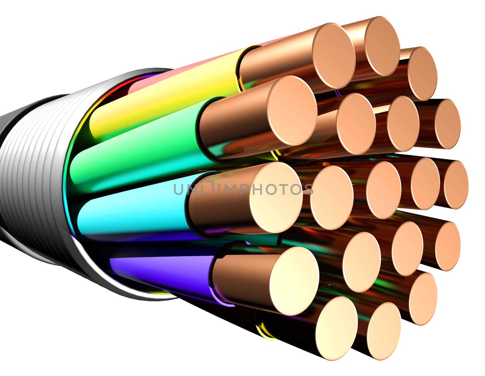 Electrical cable on white background. Close-up. 3D rendering