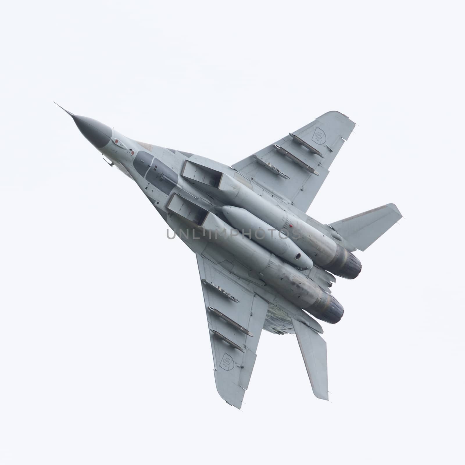 LEEUWARDEN, THE NETHERLANDS - JUNE 10, 2016: Slovak Air Force MiG-29 Fulcrum during a demonstration at the Royal Netherlands Air Force Days