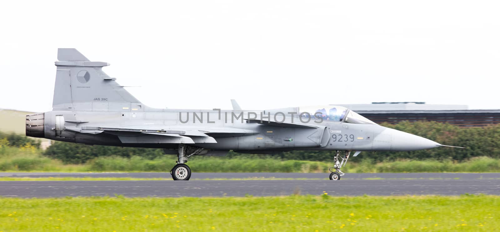 LEEUWARDEN, THE NETHERLANDS-JUNE 10: Modern tactical fighter jet JAS-39 Gripen performs at the Dutch Airshow on June 10, 2016 at Leeuwarden Airfield, The Netherlands.