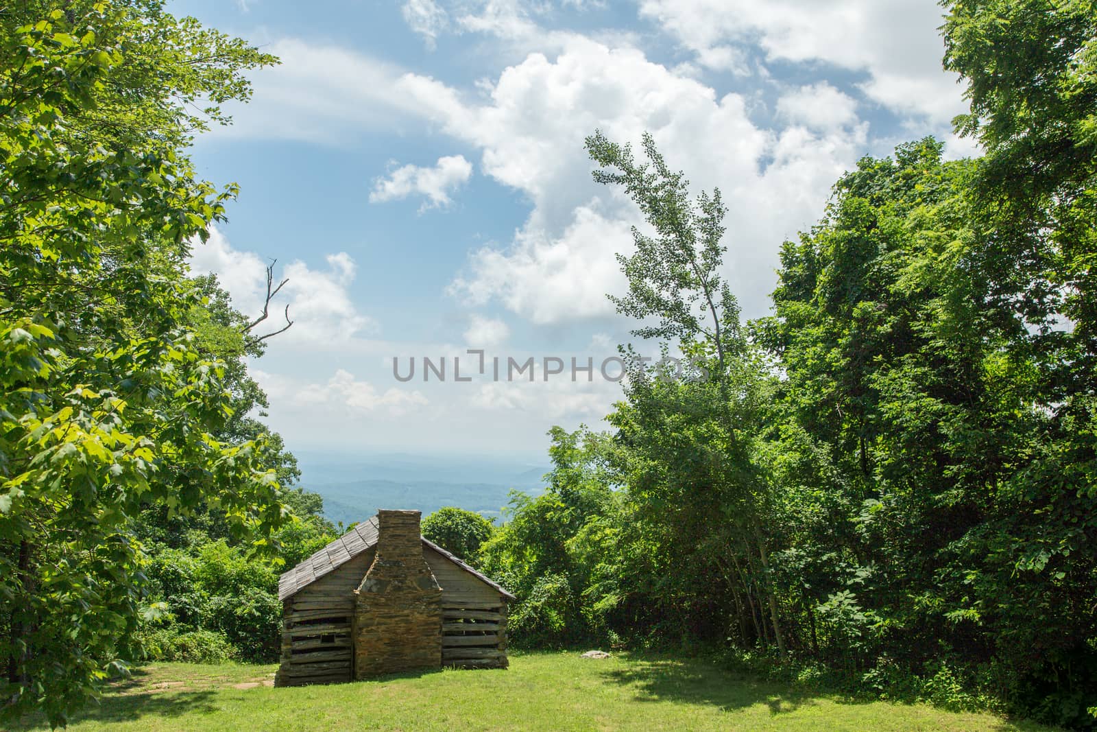 A view of a cabin in the foothills of the Blue Ridge Mountains in Franklin County, Virginia