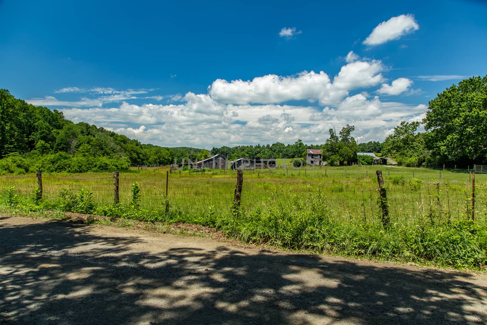 A view of an abandoned farm in the foothills of the Blue Ridge Mountains in Franklin County, Virginia