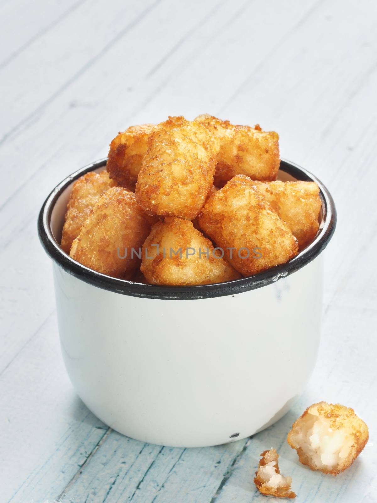 close up of rustic golden potato tater tots