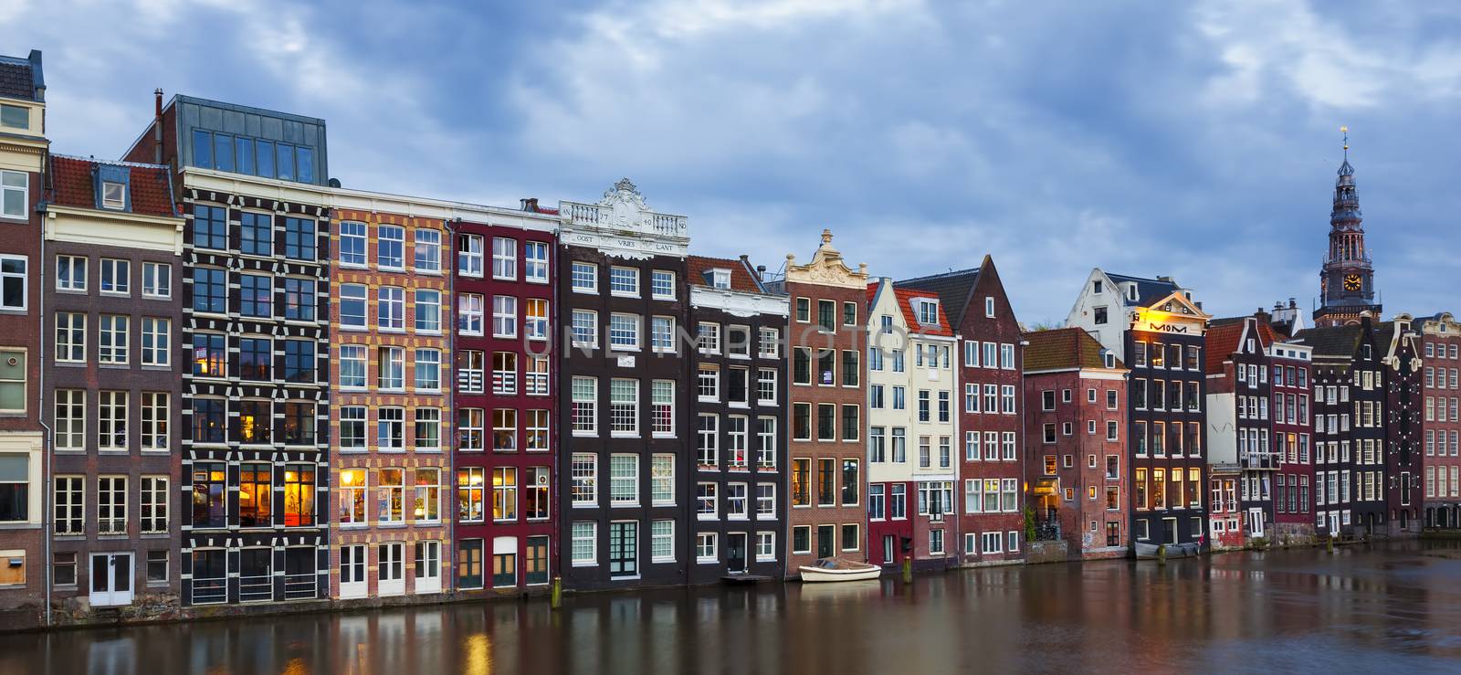 Panoramic view of traditional old buildings in Amsterdam