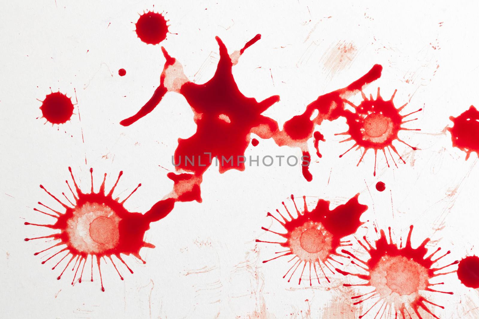 Blood smear droplets isolated on white background