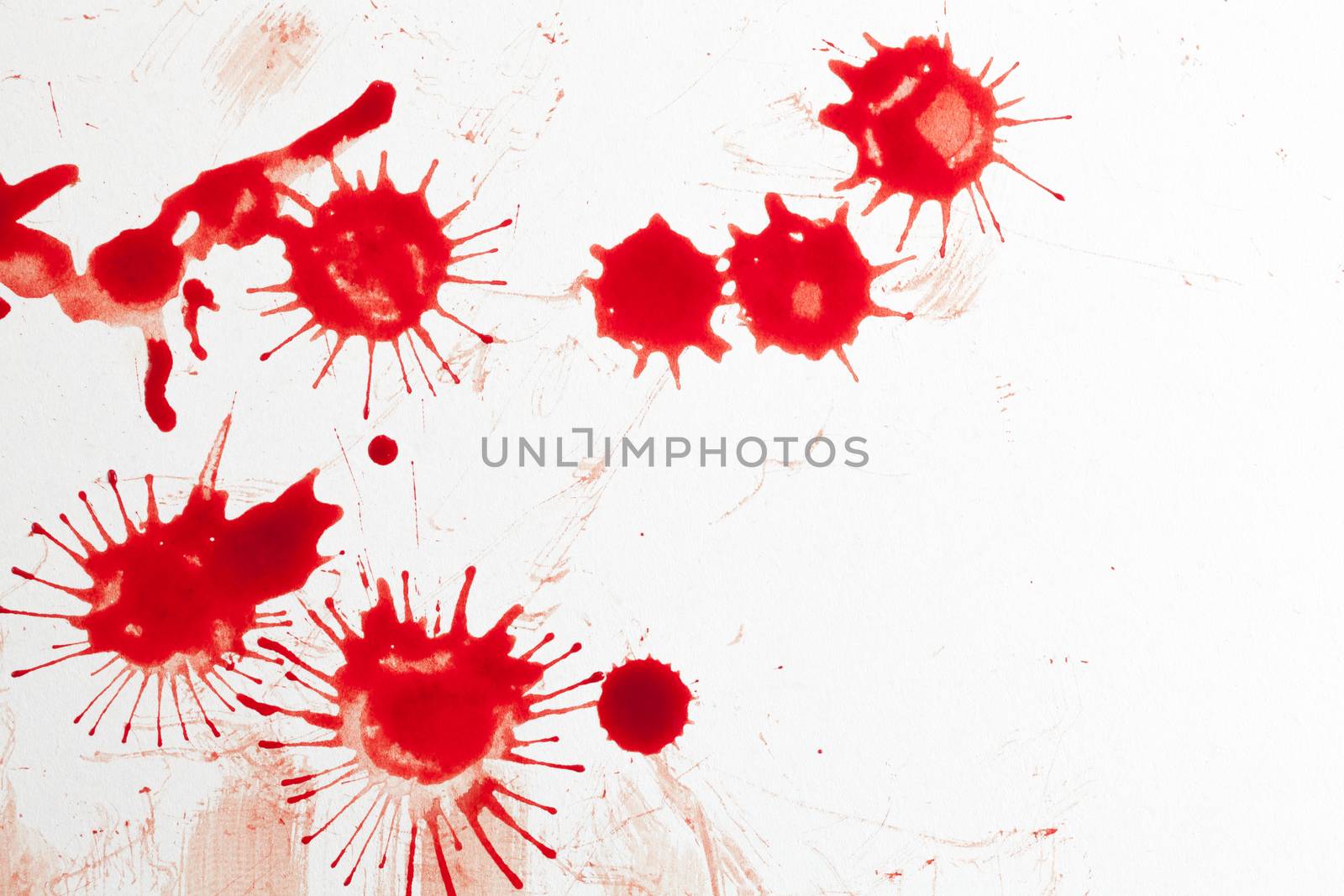 Blood smear droplets isolated on white background
