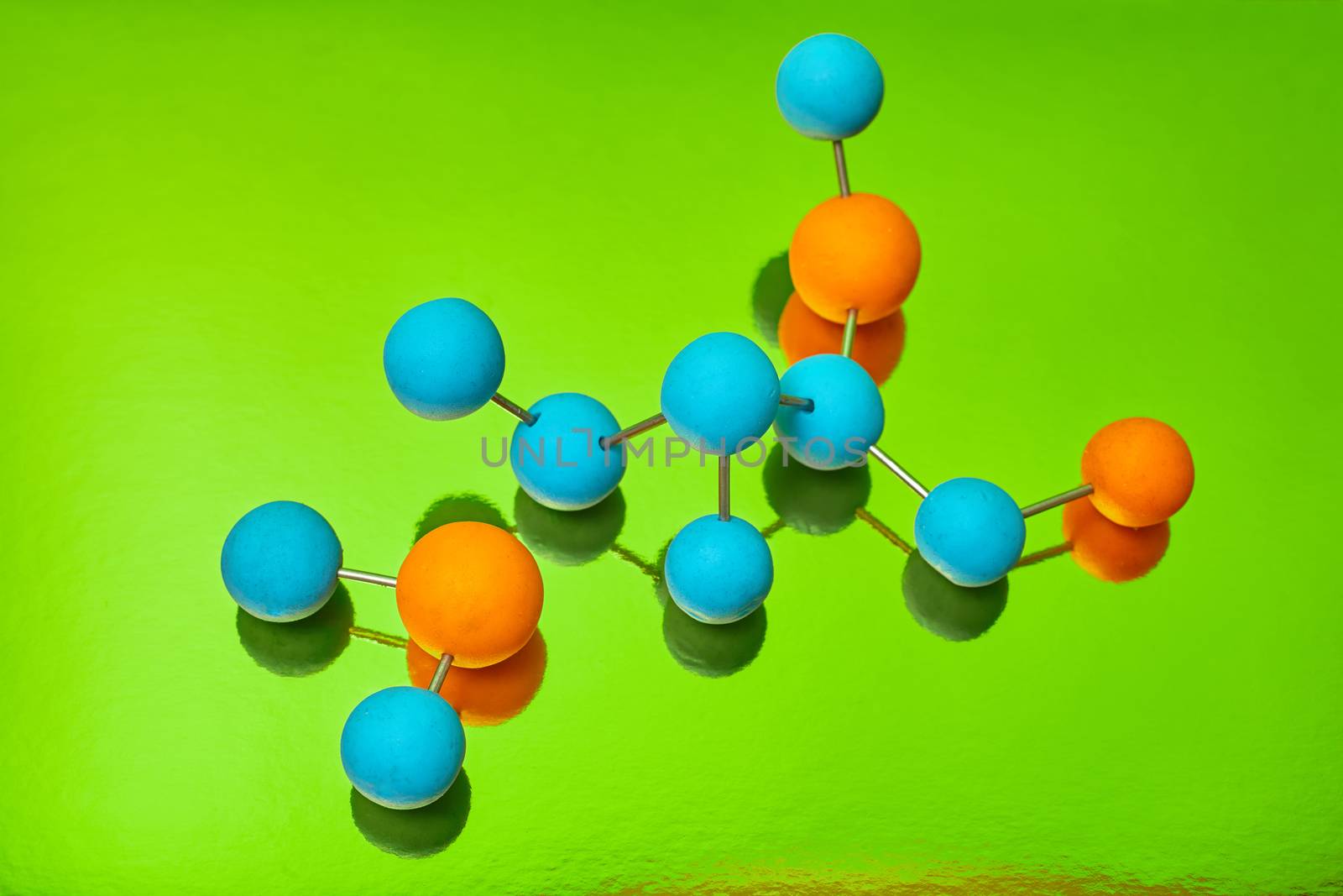 Science Molecule. Chemistry DNA molecule lab test on green background