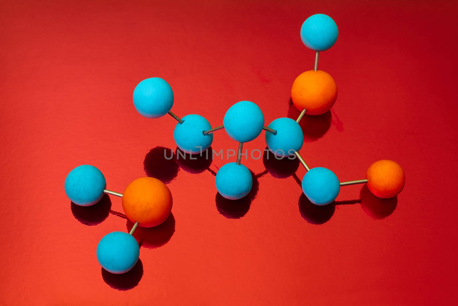 Science Molecule. Chemistry DNA molecule lab test on red background