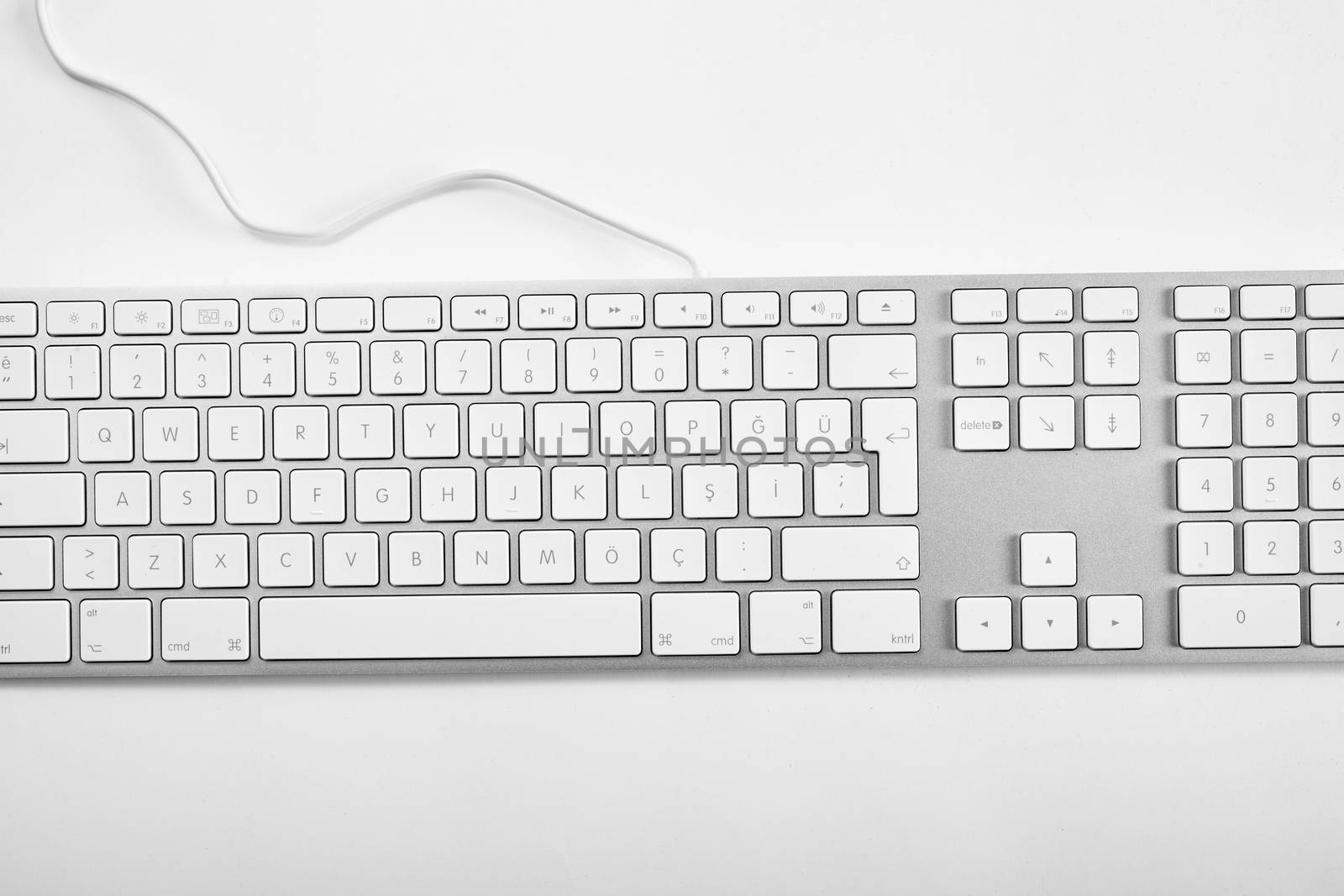 White computer keyboard on a white background