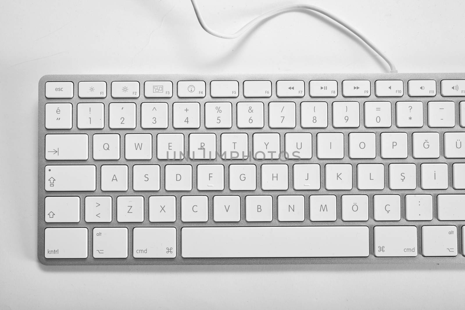 White computer keyboard on a white background