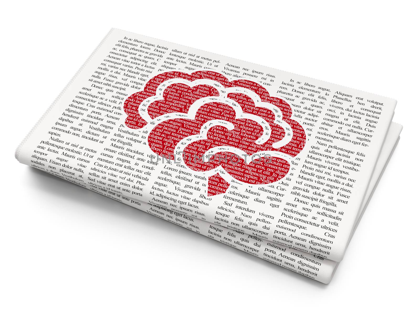 Health concept: Pixelated red Brain icon on Newspaper background, 3D rendering