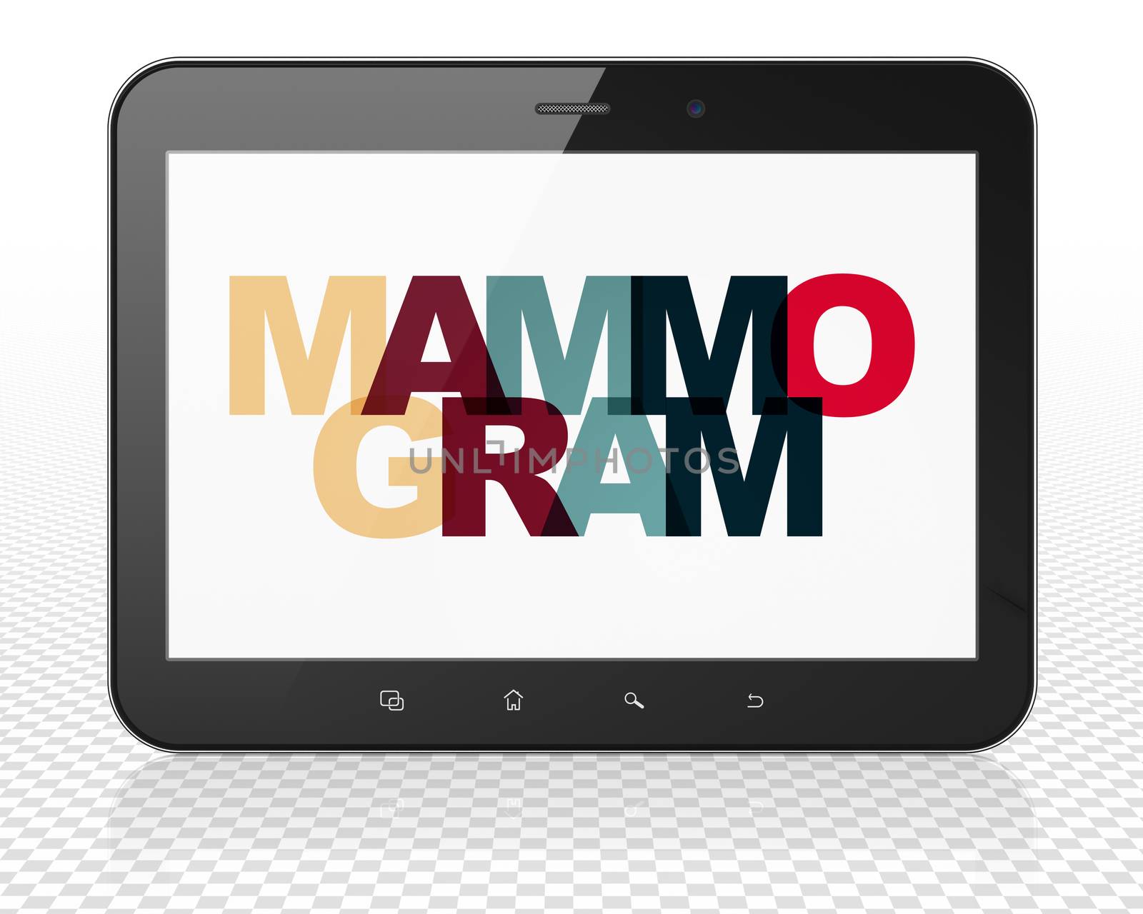 Health concept: Tablet Pc Computer with Painted multicolor text Mammogram on display, 3D rendering