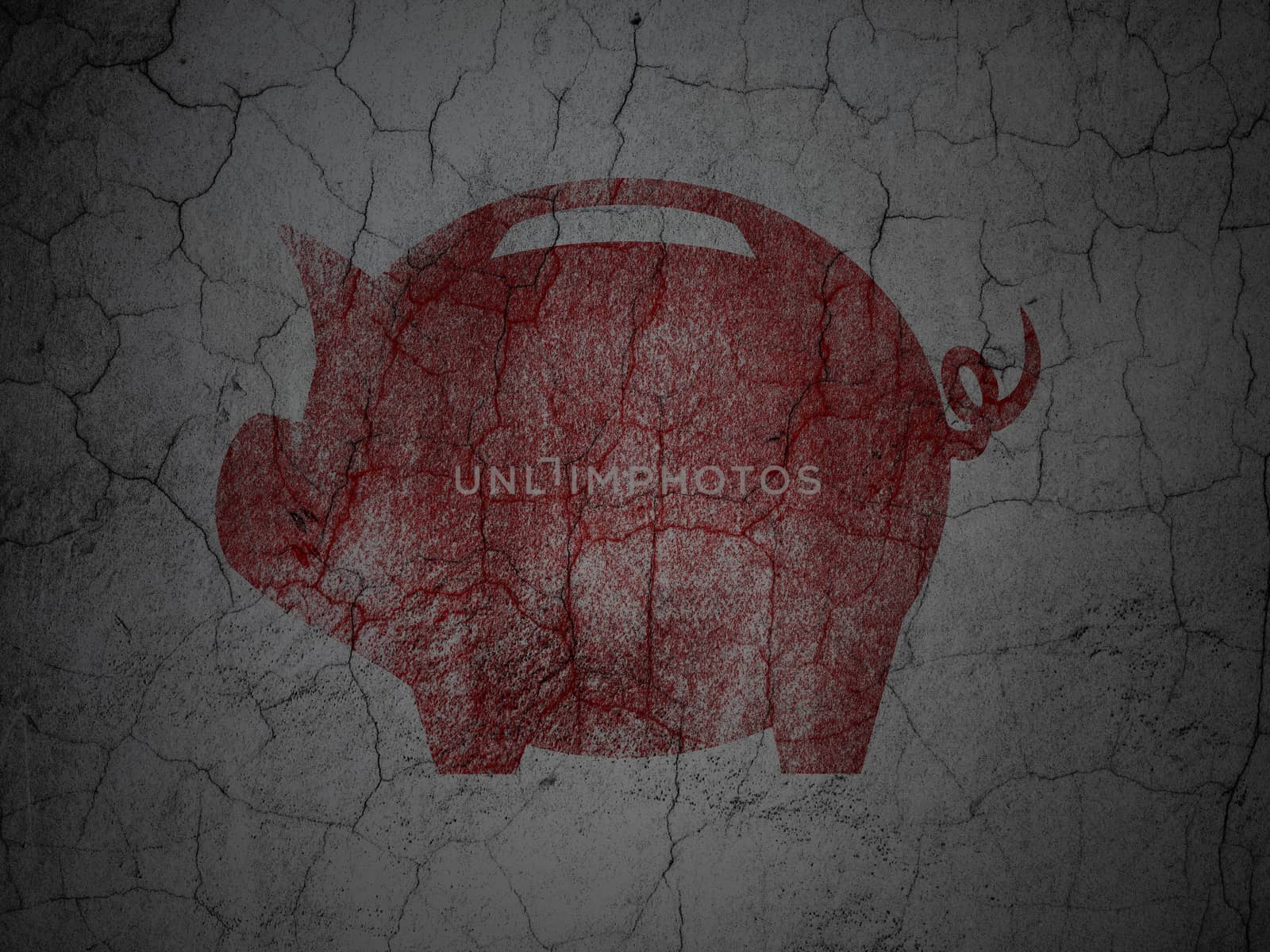 Currency concept: Red Money Box on grunge textured concrete wall background