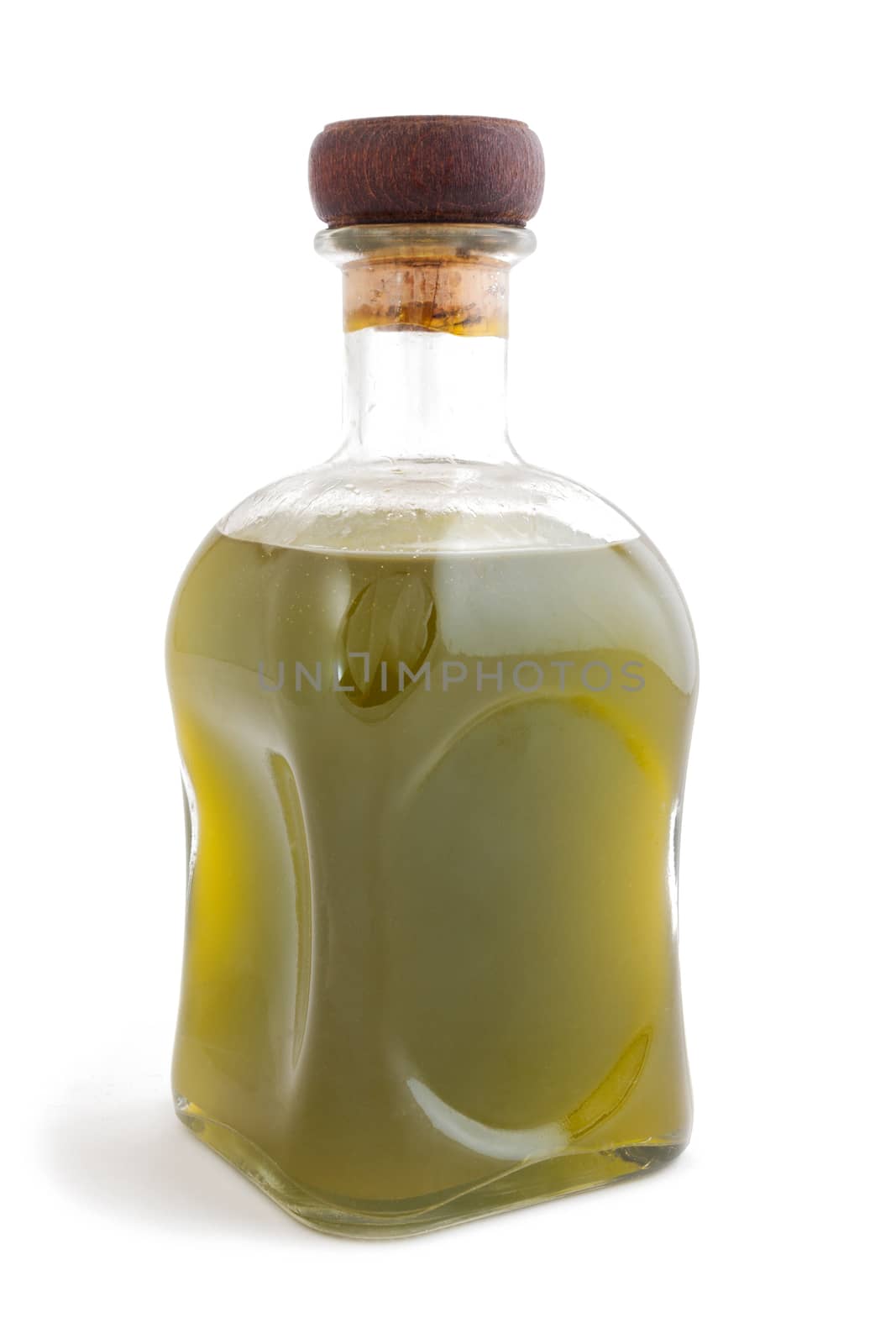 Olive oil bottle on white