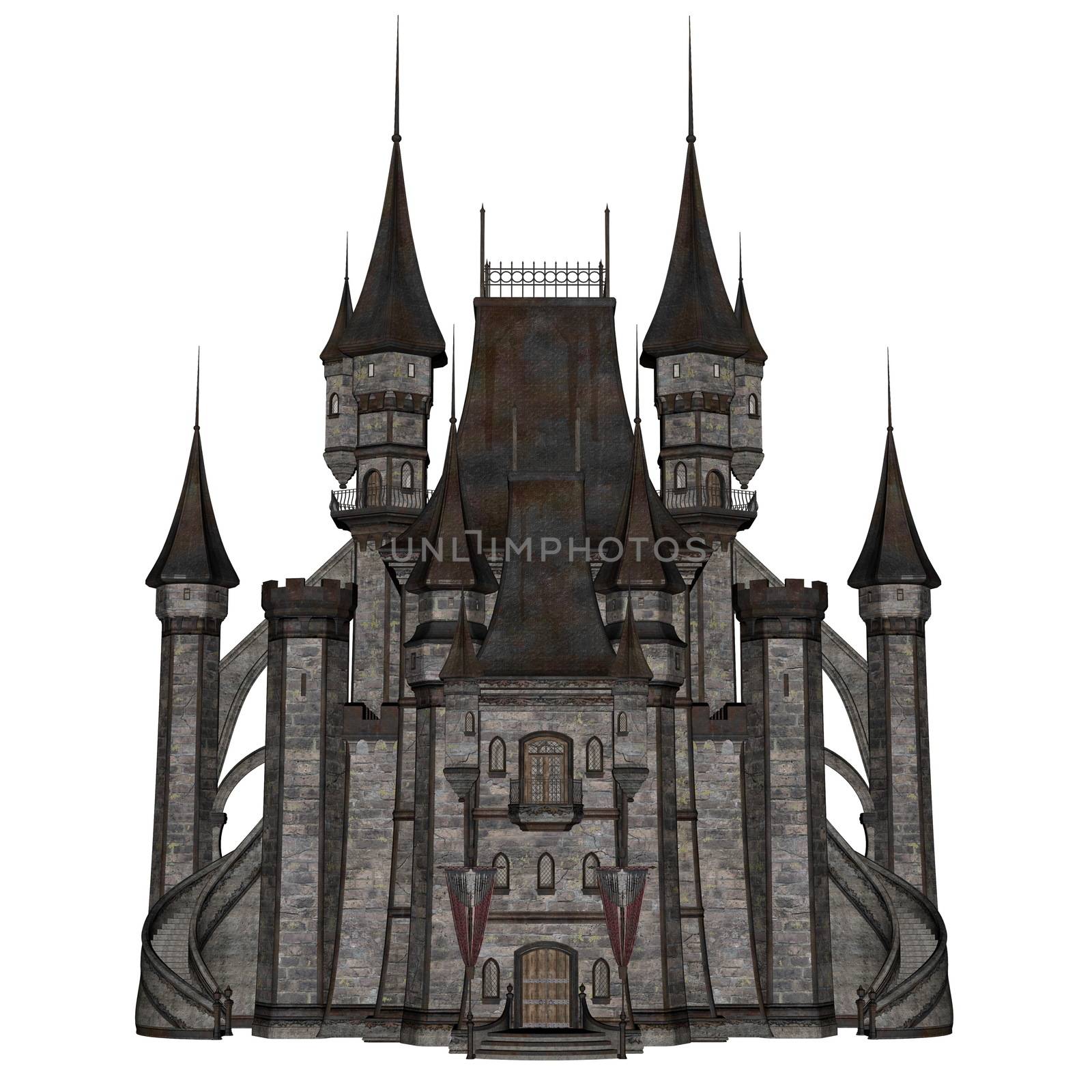 Beautiful detailed castle isolated in white background - 3D render